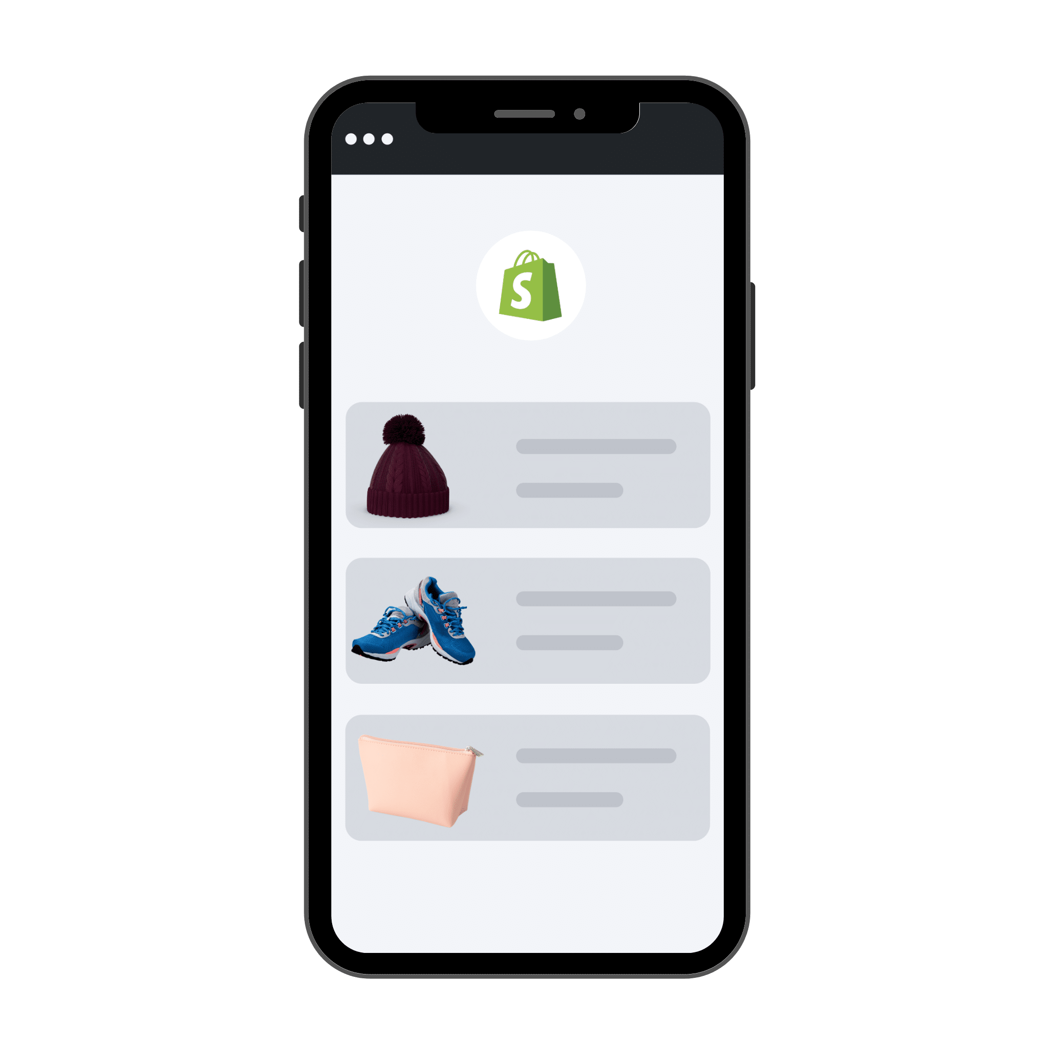Phone with Shopify app opened.